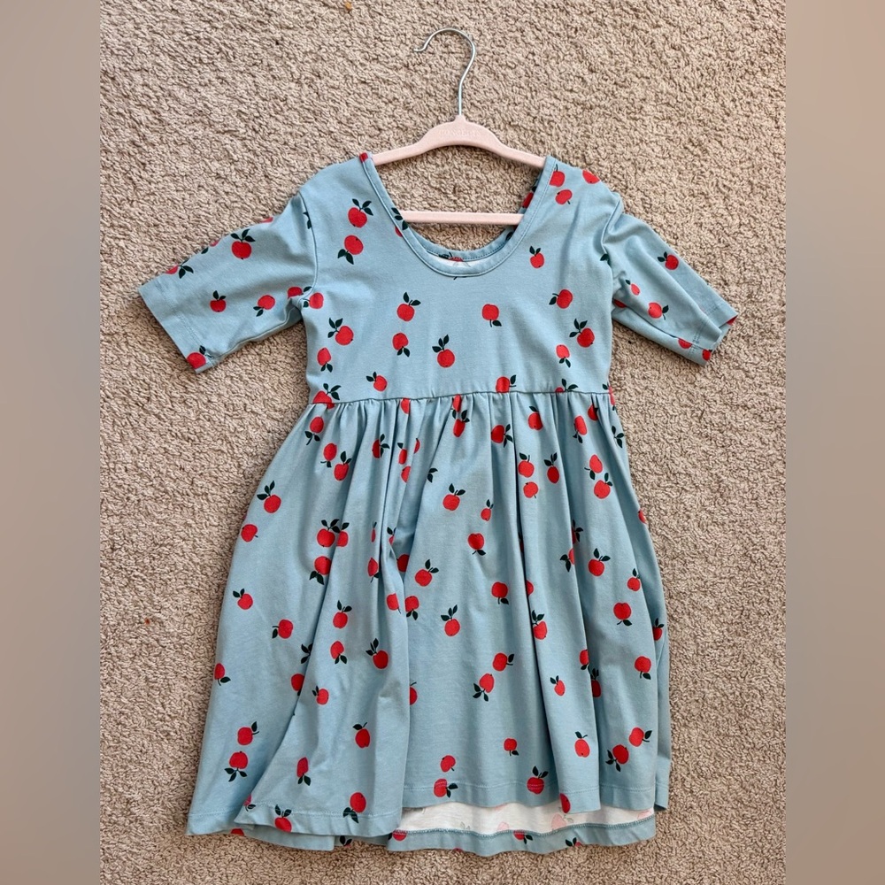 Hanna Andersson Light Blue Dress with Red Apple Pattern